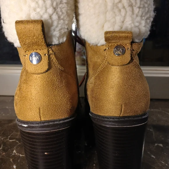 Nine West Tan Suede 4" Block Heel Boots with Red Laces - Picture 10 of 14